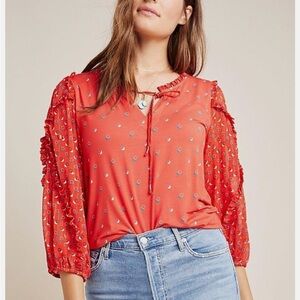 Maeve Anthropologie Jacquin Coral Patterned Blouse